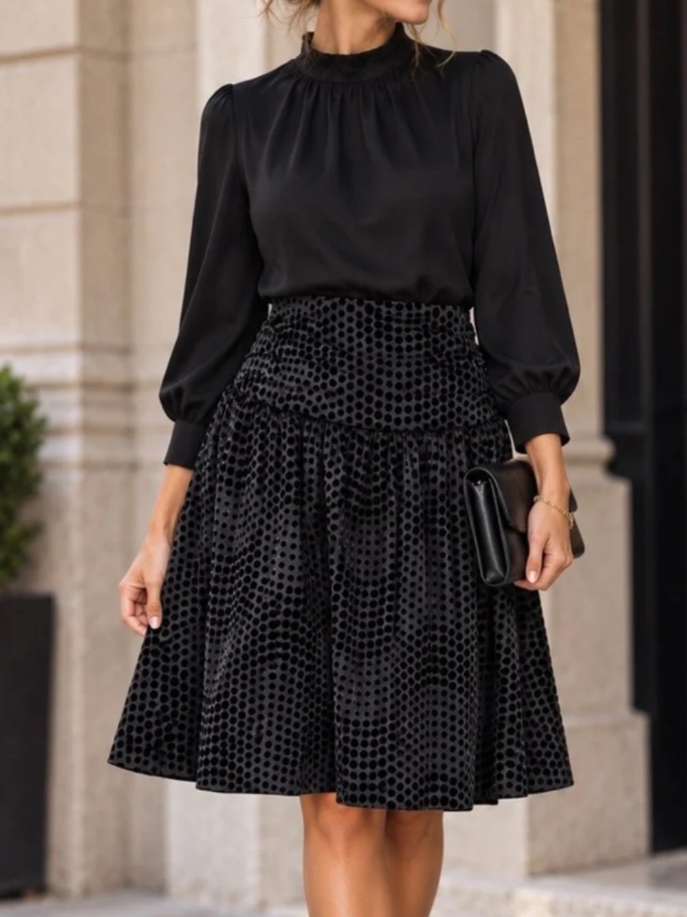 Maeve Anthropologie Black Velvet Polka Dot Flared A-Line Skirt Size 0 NWT